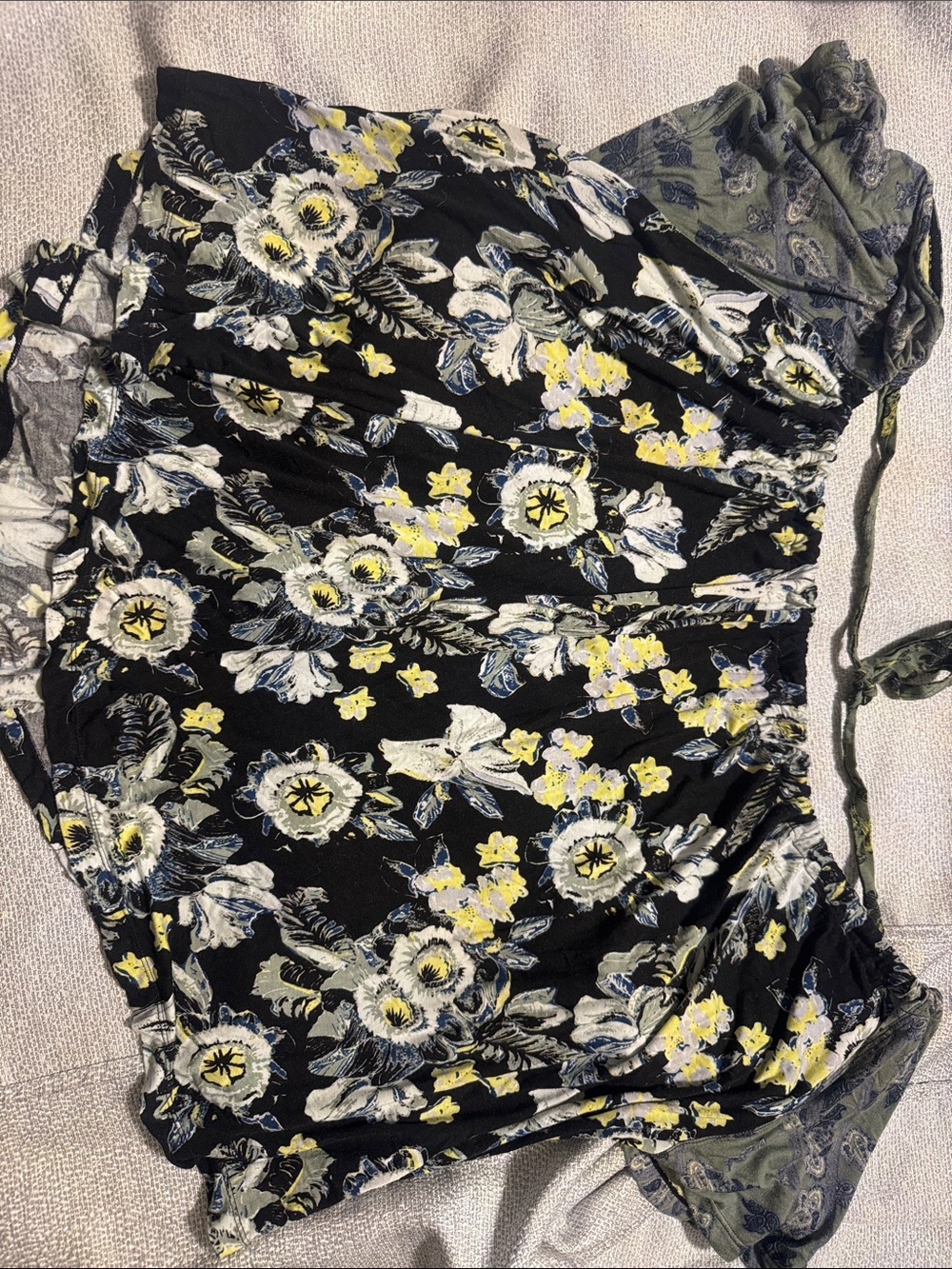 Free People Black Floral Off-Shoulder Blouse with Yellow & White Flowers